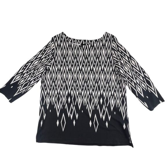Rafaella Top XXL Black White Abstract Geo Diamond Rhombus Print Tee Cotton Tunic - Picture 5 of 10
